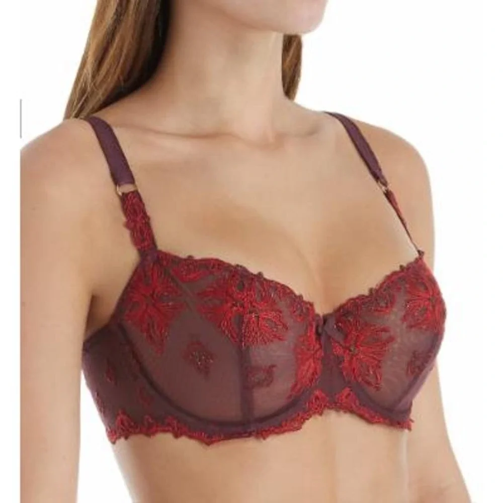 NWT! Chantelle Champs Elysees Lace Unlined Demi‎ Bra (Camaieu Red 32C)